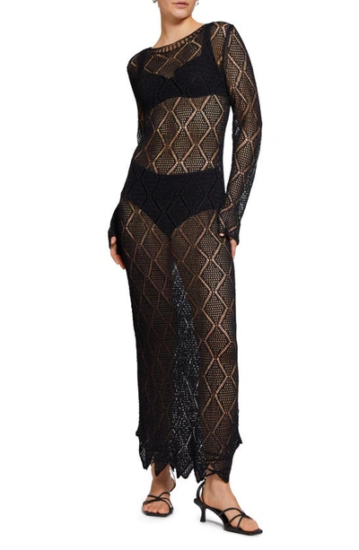 Other Stories Long Sleeve Open Stitch Dress In Black ModeSens