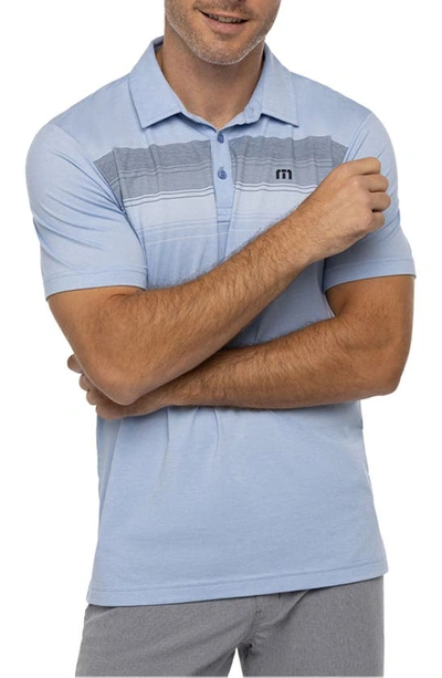 Travismathew Green Canopy Stripe Heater Polo In Heather Bel Air Blue