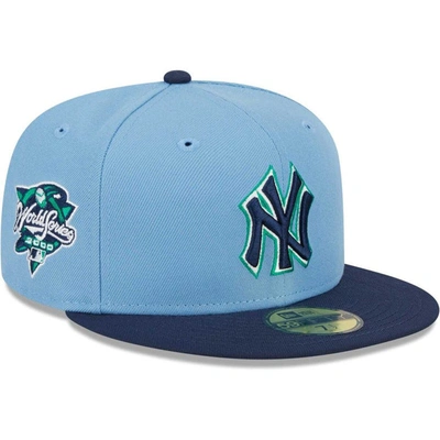 New Era Men's  Light Blue, Navy New York Yankees Green Undervisor 59fifty Fitted Hat In Light Blue,navy