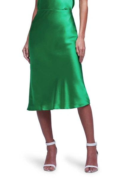 L Agence Perin Bias Cut Silk Satin Midi Skirt In Grass Green