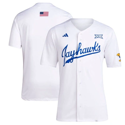 Adidas Originals Adidas White Kansas Jayhawks Team Baseball Jersey