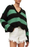 Allsaints Lou Stripe Crop Sweater In Black/apple Gr