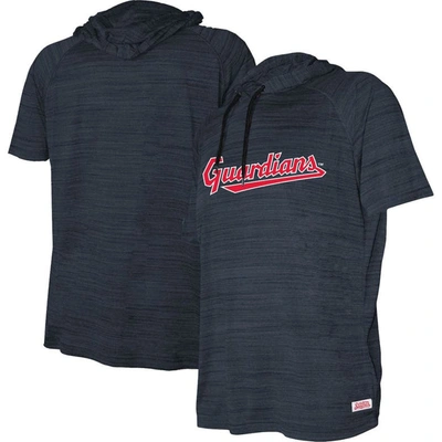 Stitches Kids' Youth  Heather Navy Cleveland Guardians Raglan Short Sleeve Pullover Hoodie