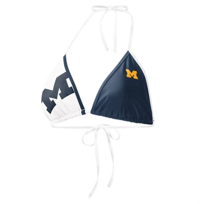 G-iii 4her By Carl Banks Women's  Navy, White Michigan Wolverines Play Action Bikini Top In Navy,white
