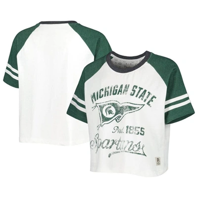 Pressbox White Michigan State Spartans Melange Beaumont Cropped Raglan T-shirt