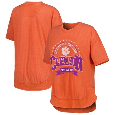 Pressbox Heather Orange Clemson Tigers Vintage Wash Poncho Captain T-shirt