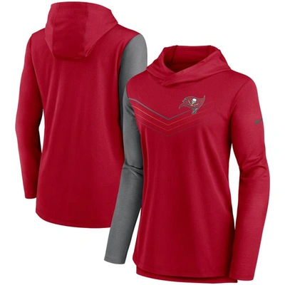 Nike Women's  Red And Heathered Charcoal Tampa Bay Buccaneers Chevron Hoodie Performance Long Sleeve In Red,heathered Charcoal