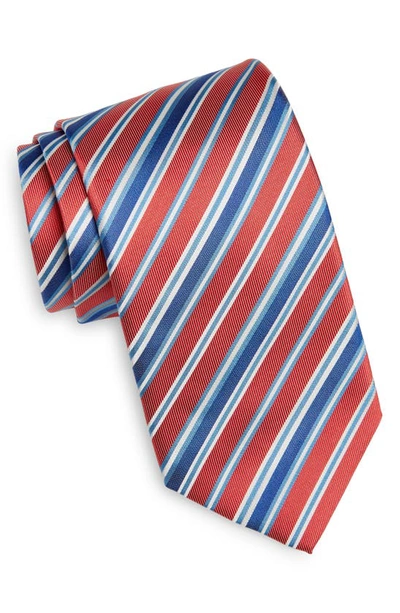 David Donahue Stripe Silk Tie In Red/ Blue