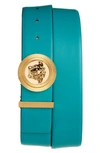 Versace Biggie Medusa Belt In Teal/  Gold