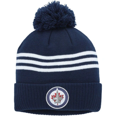 Adidas Originals Adidas Navy Winnipeg Jets Locker Room Three Stripe Cuffed Knit Hat With Pom