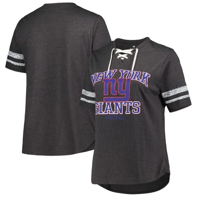 Fanatics Branded Heather Charcoal New York Giants Plus Size Lace-up V-neck T-shirt