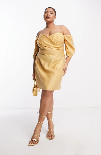 Asos Design Curve Off The Shoulder Dress In Stone