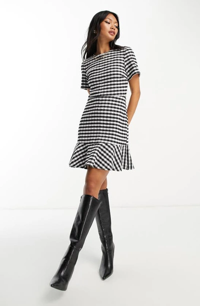 Asos Design Gingham Ruffle Hem Dress In Black