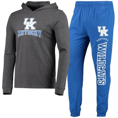 Concepts Sport Royal/heather Charcoal Kentucky Wildcats Meter Long Sleeve Hoodie T-shirt & Jogger Pa In Royal,heather Charcoal