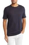 Hugo Boss Tiburt Slub Linen T-shirt In Dark Blue