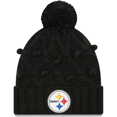 New Era Kids' Girls Youth  Black Pittsburgh Steelers Toasty Cuffed Knit Hat With Pom