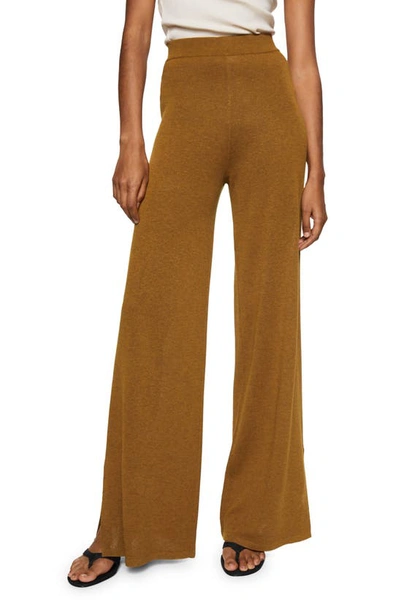 Mango Slit Hem Knit Pants In Medium Brown