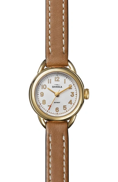 Shinola Runabout Leather Strap Watch, 25mm In Light Silver