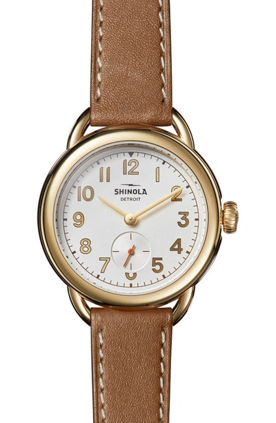 Shinola Men's Runabout Pvd Gold & Leather Strap Watch