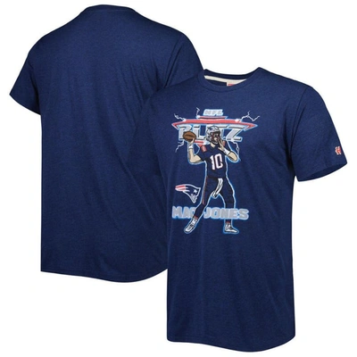 Homage Mac Jones Heathered Navy New England Patriots Nfl Blitz Player Tri-blend T-shirt In Heather Navy