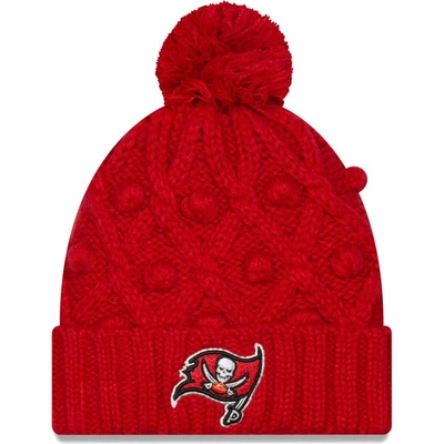 New Era Kids' Girls Youth  Red Tampa Bay Buccaneers Toasty Cuffed Knit Hat With Pom