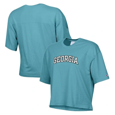 Champion Aqua Georgia Bulldogs Vintage Wash Boxy Cropped T-shirt