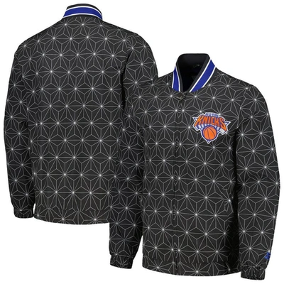Starter Black New York Knicks In-field Play Fashion Satin Full-zip Varsity Jacket