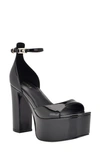 Guess Selima Ankle Strap Platform Sandal In Black Patent