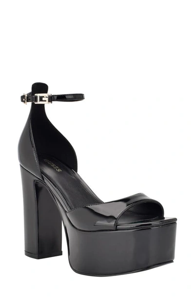 Guess Selima Ankle Strap Platform Sandal In Black Patent