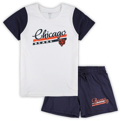 Concepts Sport White/navy Chicago Bears Plus Size Downfield T-shirt & Shorts Sleep Set