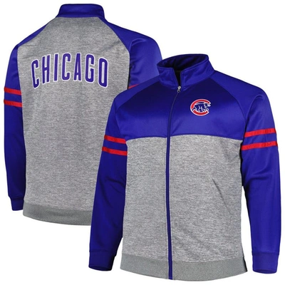 Profile Men's Royal, Heather Gray Chicago Cubs Big And Tall Raglan Full-zip Track Jacket In Royal,heather Gray