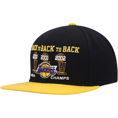 Mitchell & Ness Black/gold Los Angeles Lakers Hardwood Classics Back-to-back-to-back Nba Champions S In Black,gold