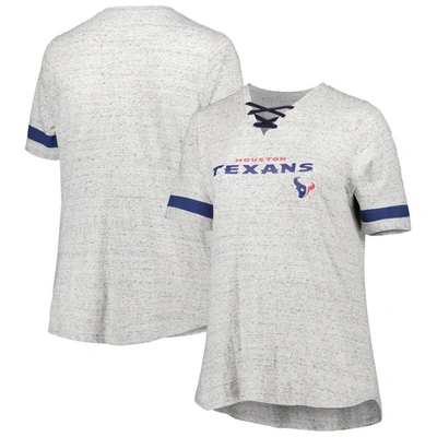 Profile Heather Gray Houston Texans Plus Size Lace-up V-neck T-shirt