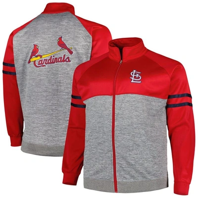 Profile Men's Red, Heather Gray St. Louis Cardinals Big And Tall Raglan Full-zip Track Jacket In Red,heather Gray