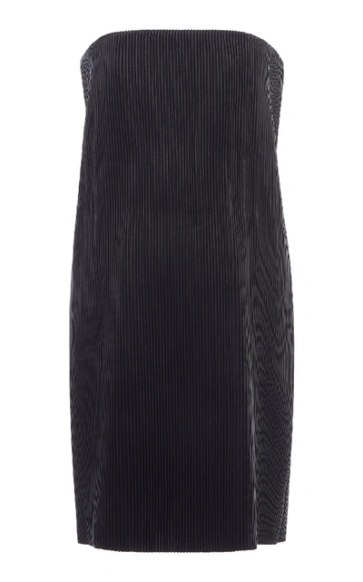 Versace Strapless Pleated Leather Mini Dress In Black