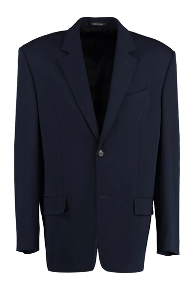Balenciaga Single-breasted Blazer Jacket In Blue