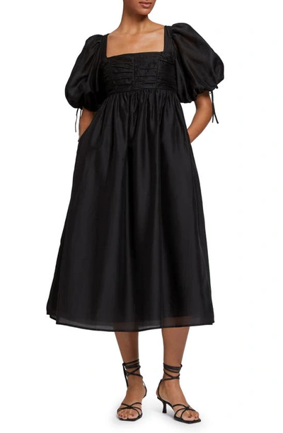 & Other Stories Puff Sleeve Lace-up Back Dress In Black | ModeSens