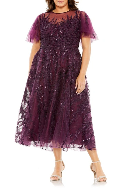 Fabulouss By Mac Duggal Sequin Tulle Cocktail Dress In Plum