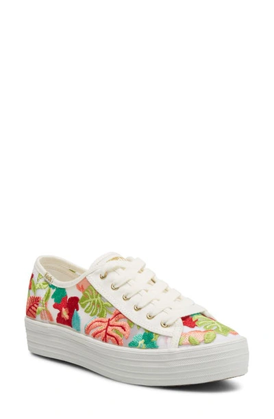 Keds Tropical Embroidery Platform Sneaker In White/ Coral