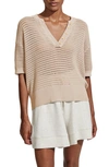 Varley Callie Sheer Knit Cotton Top In Beige