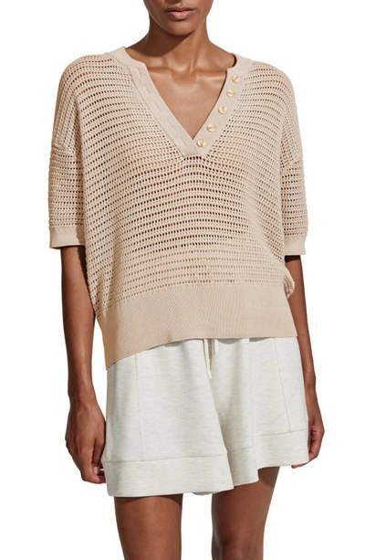 Varley Callie Sheer Knit Cotton Top In Beige