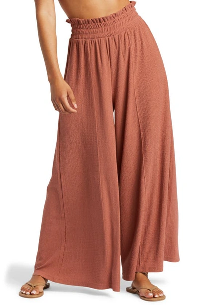 Roxy Jetsetter Smocked Waist Wide Leg Pants In Cedar Wood