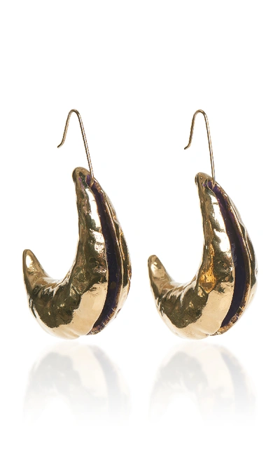Marni Metal And Enamel Crescent Drop Earrings In Gold