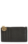 Tory Burch Miller Zip Leather Card Case In Black/brass
