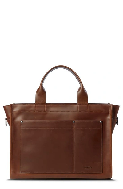 Shinola Bert Navigator Leather Brief Tote In Medium Brown