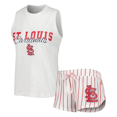 Concepts Sport White St. Louis Cardinals Reel Pinstripe Tank Top & Shorts Sleep Set