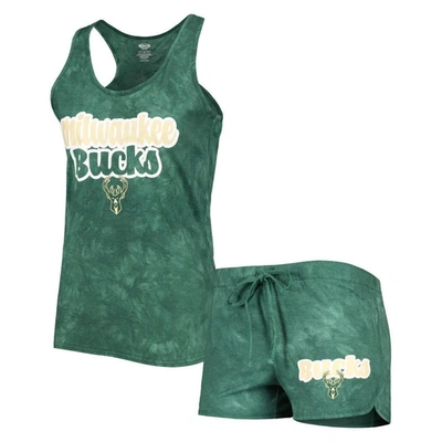 Concepts Sport Women's  Hunter Green Milwaukee Bucks Billboard Tank Top And Shorts Sleep Set