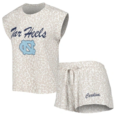 Concepts Sport Women's  Cream North Carolina Tar Heels Montana T-shirt And Shorts Sleep Set