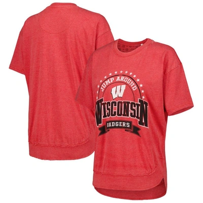 Pressbox Heather Red Wisconsin Badgers Vintage Wash Poncho Captain T-shirt
