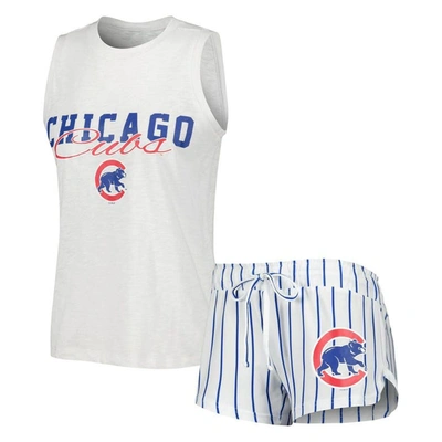 Concepts Sport Women's  White Chicago Cubs Reel Pinstripe Tank Top And Shorts Sleep Set